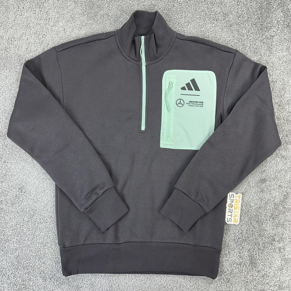 Mercedes AMG Petronas 1/4 Zip Sweatshirt Mens Small Gray Green F1 adidas